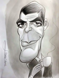 Caricatura en blanco y negro de George Clooney